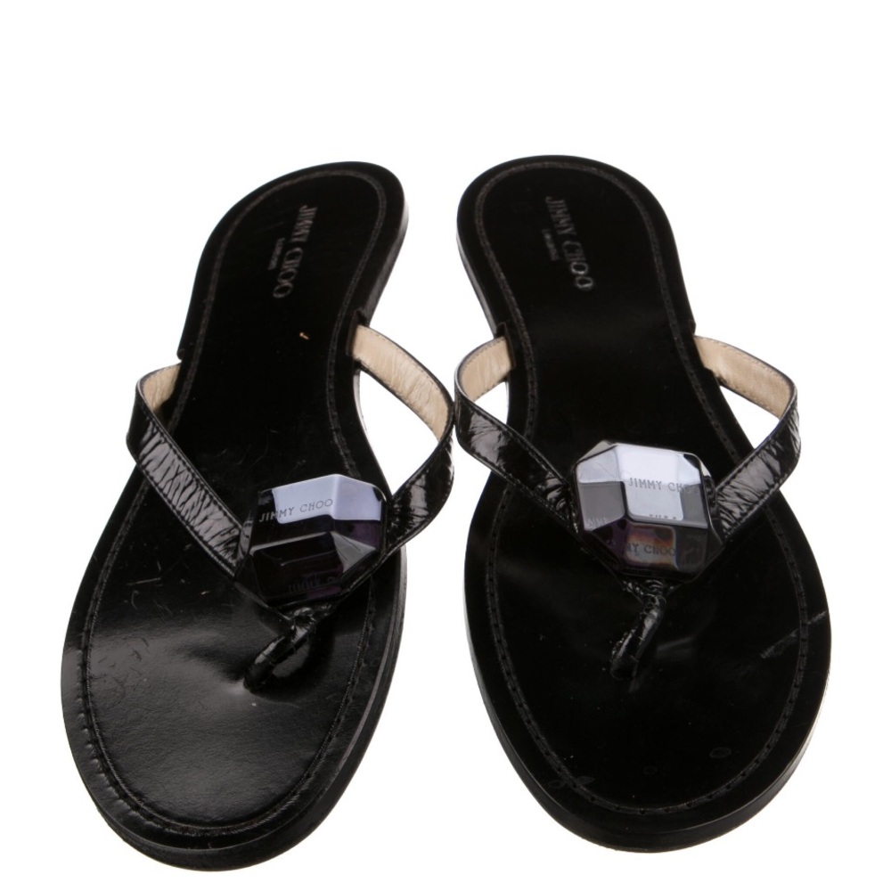 Jimmy Choo
Patent Leather Crystal Embellishments Slide sandals